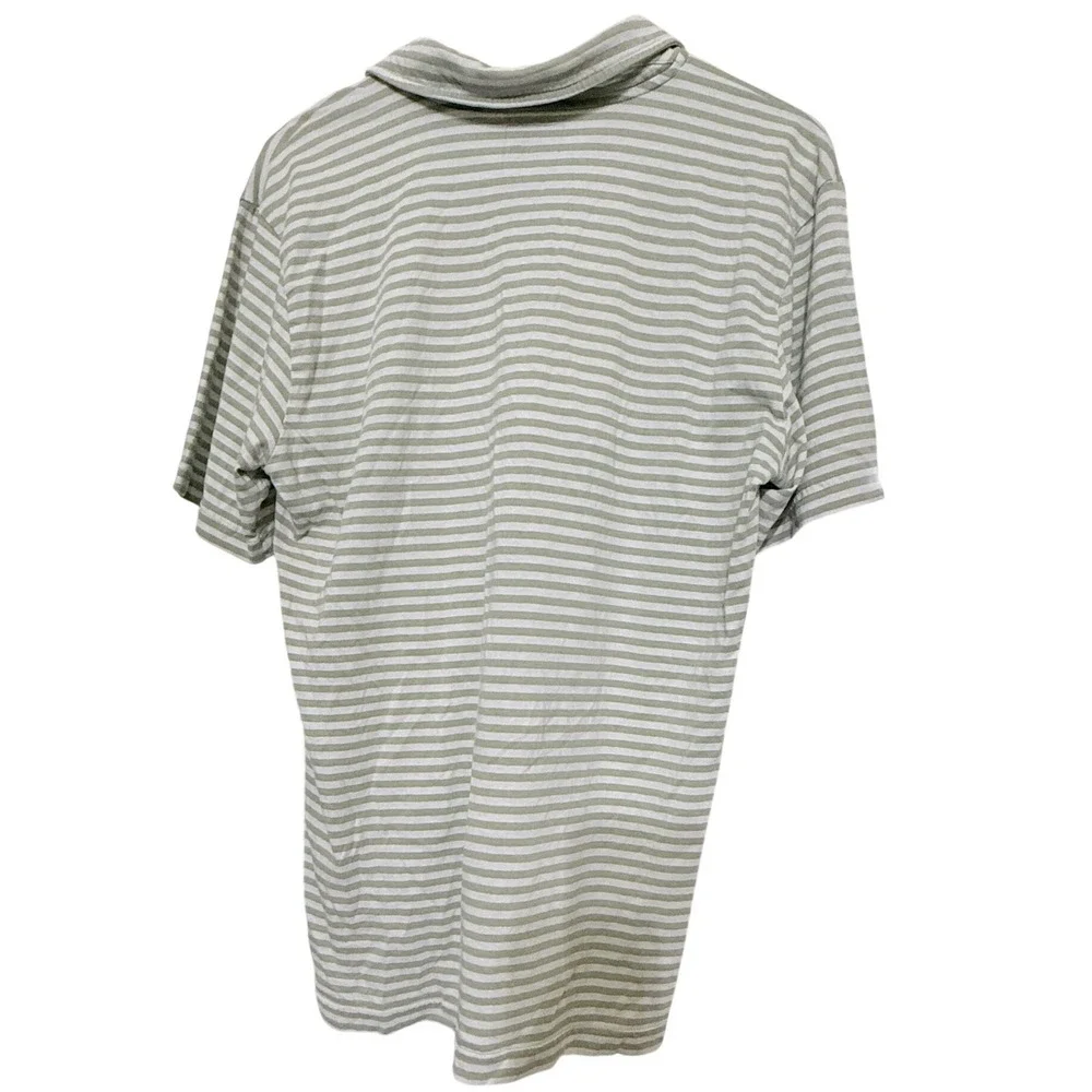 The North Face Mens Striped Polo Shirt Sage Green White Cotton Lyocell Size M